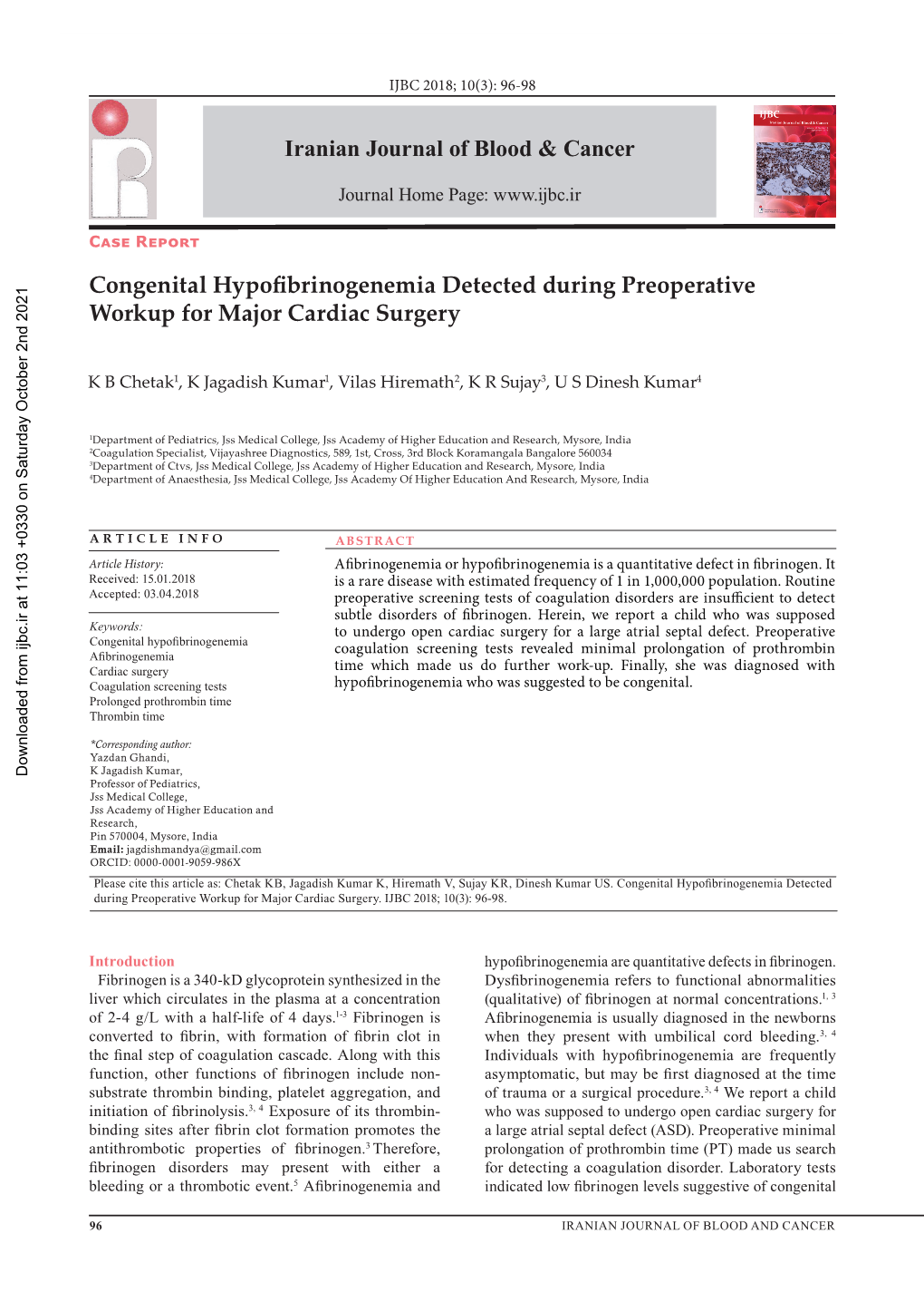 Congenital Hypofibrinogenemia Detected During Preoperative Workup for Major Cardiac Surgery