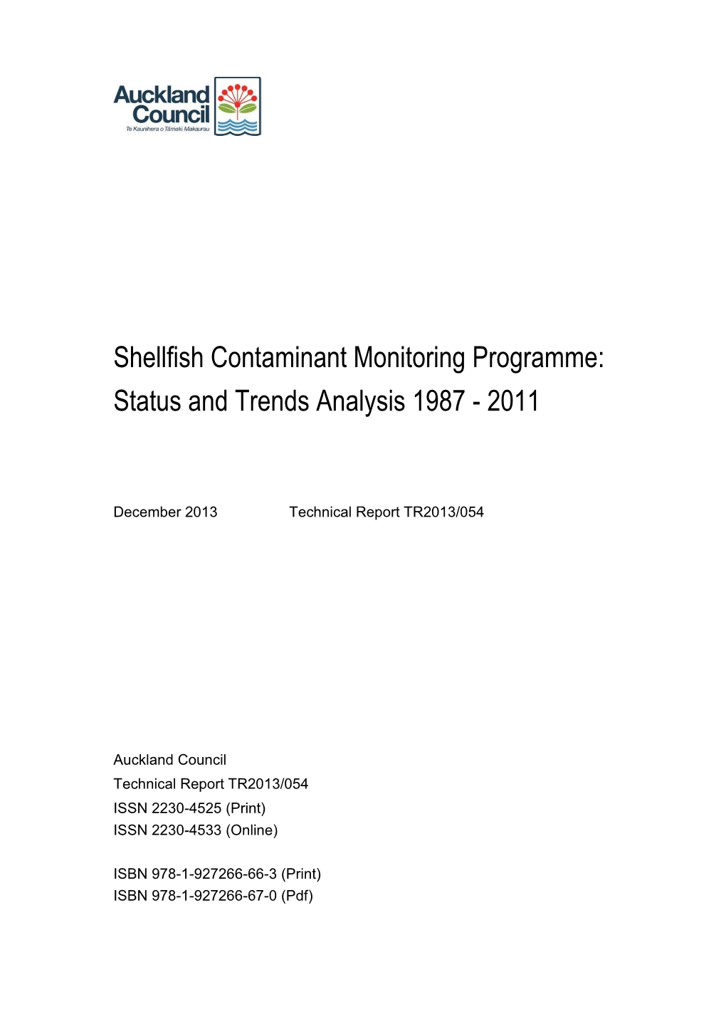 Shellfish Contaminant Monitoring Programme: Status and Trends Analysis 1987 - 2011