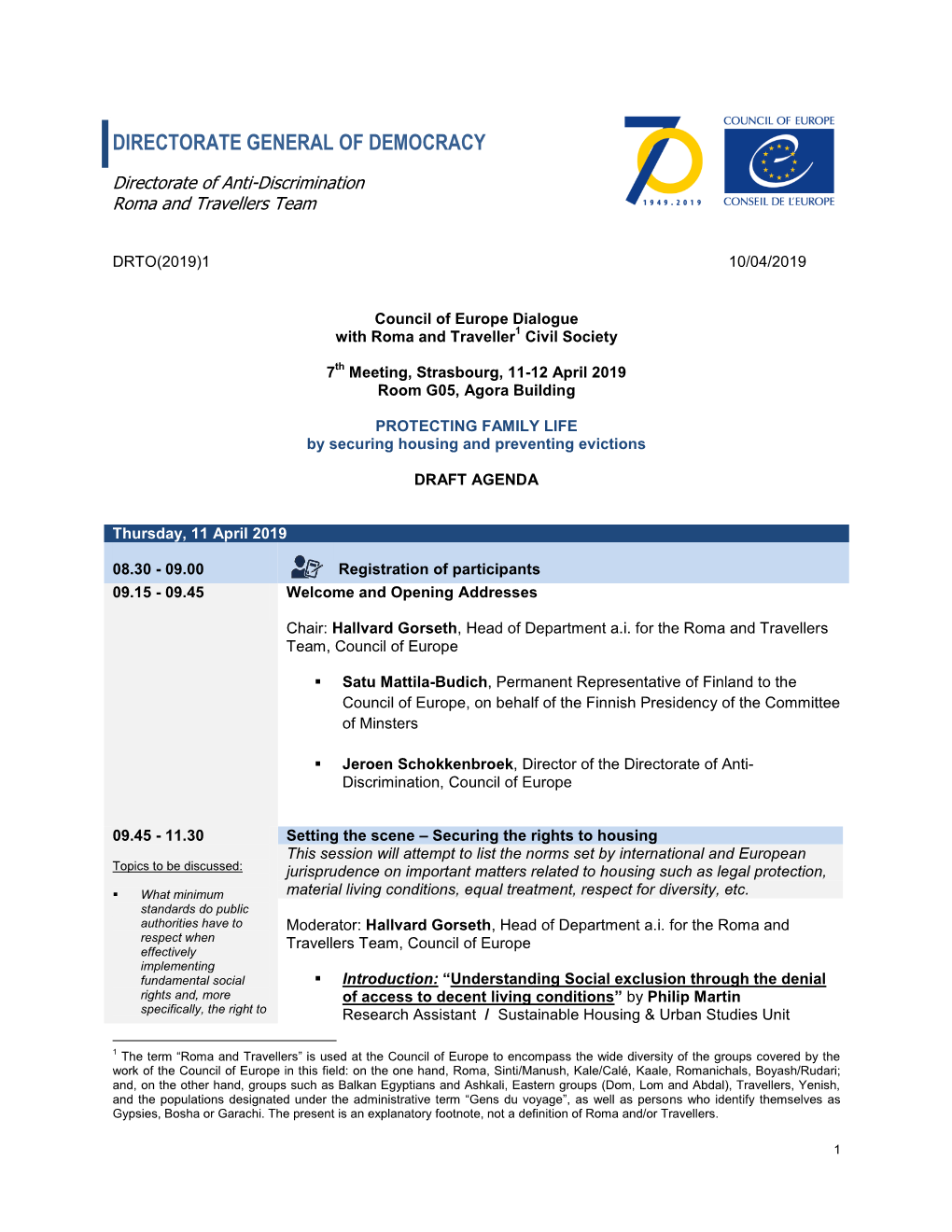 Agenda of the 7Th Dialogue Meeting