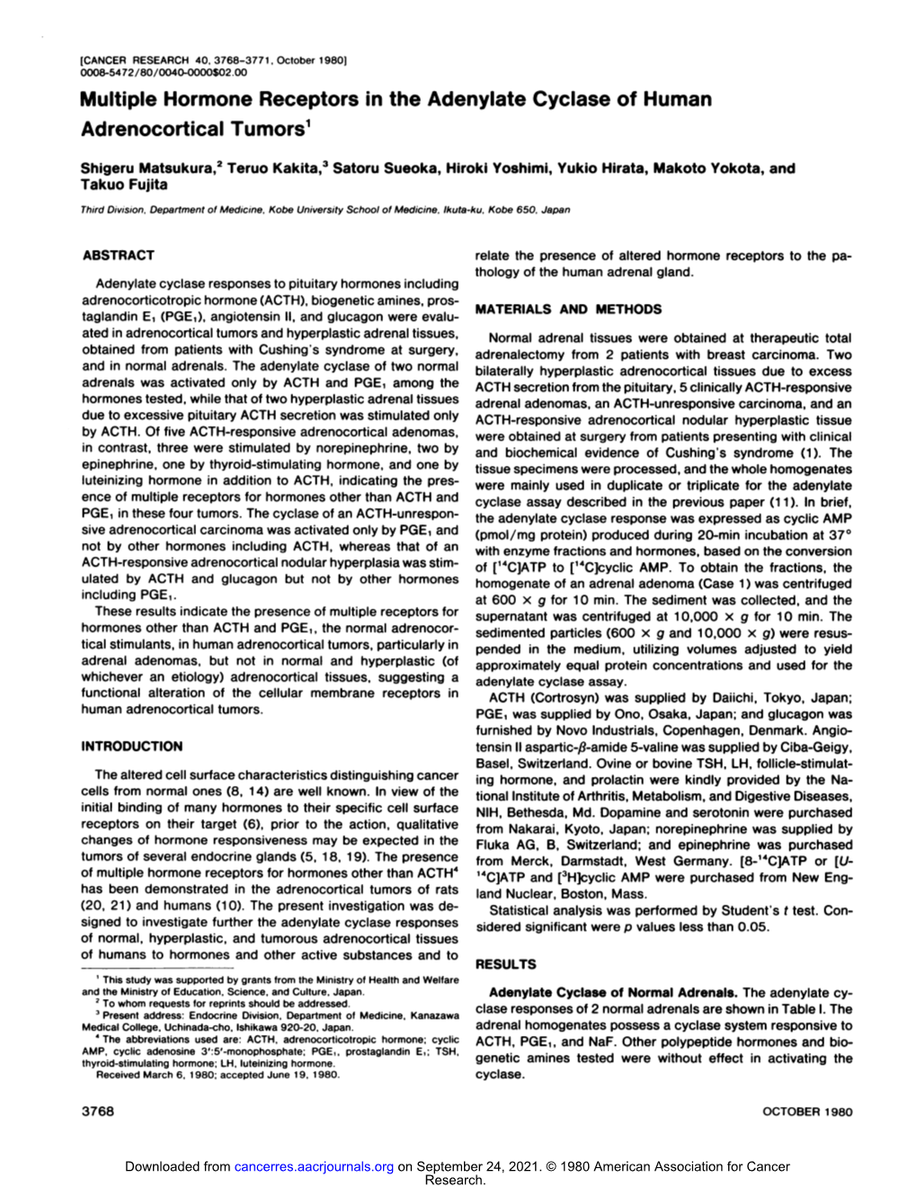 Multiple Hormone Receptors in the Adenylate Cyclase of Human Adrenocortical Tumors1