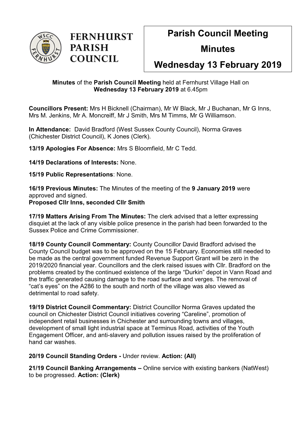 Full Council Meeting – Minutes – 13 February 2019