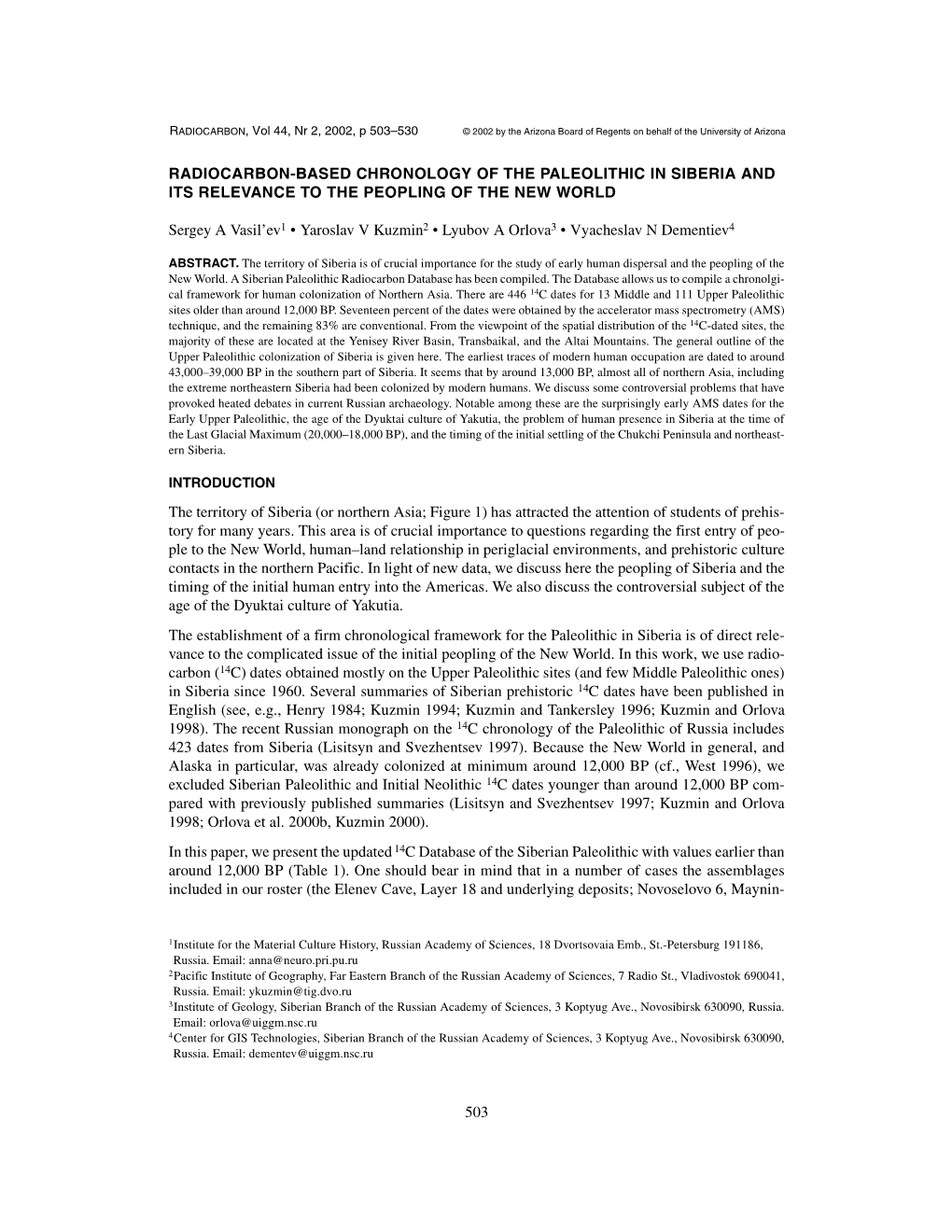 503 Radiocarbon-Based Chronology of The