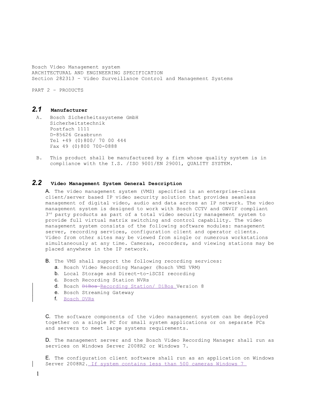 Bosch VMS A&E Specifications s1