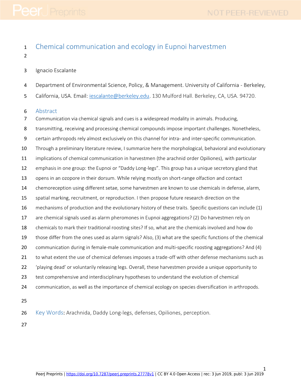 Chemical Communication and Ecology in Eupnoi Harvestmen 2