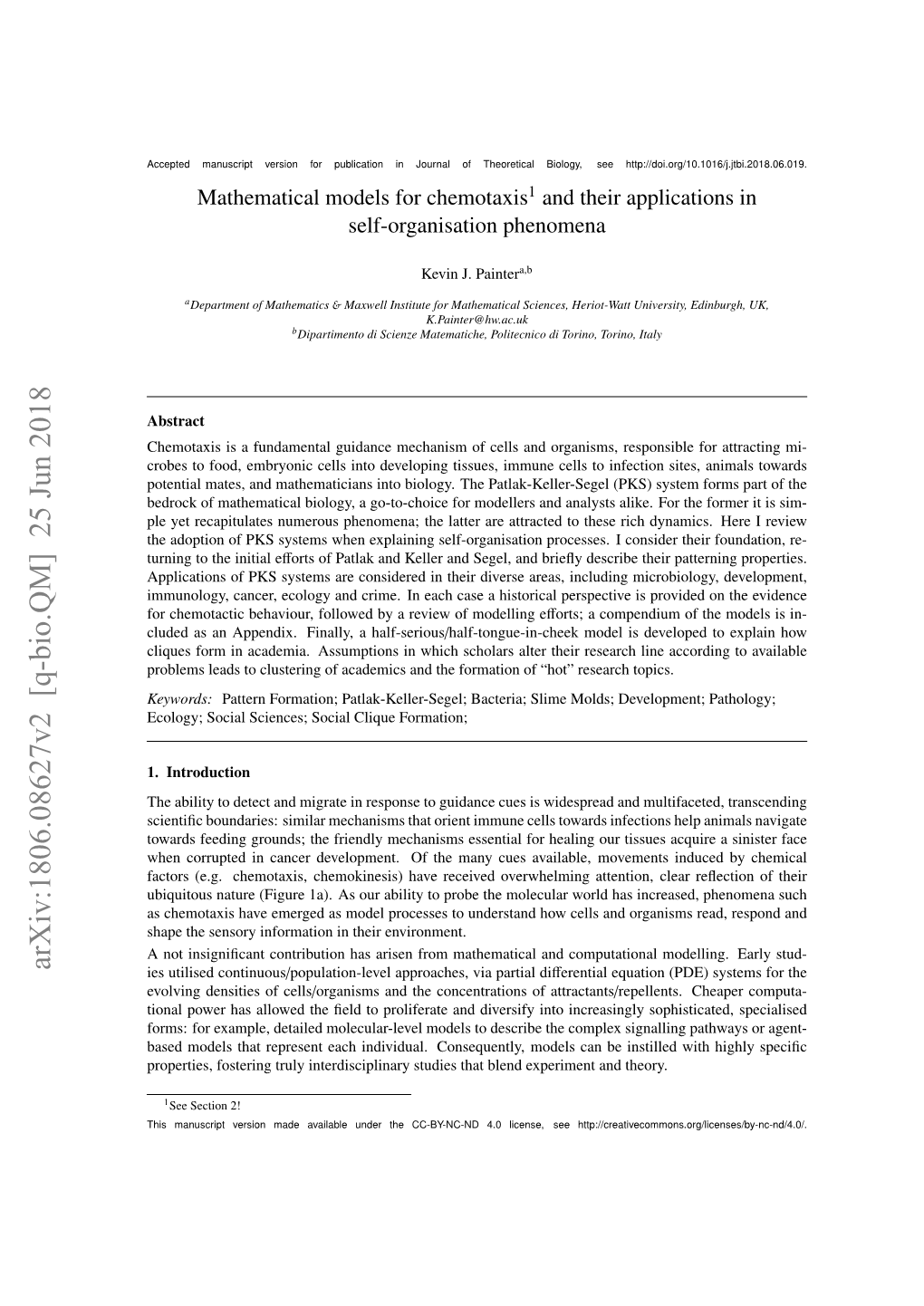 Arxiv:1806.08627V2 [Q-Bio.QM] 25 Jun 2018