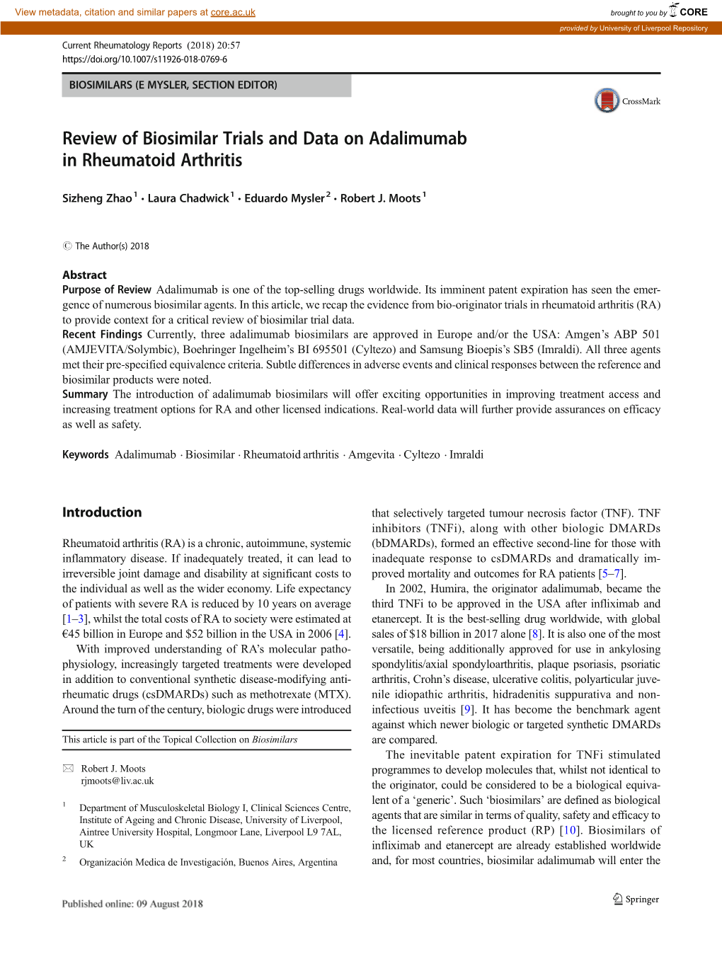 Review of Biosimilar Trials and Data on Adalimumab in Rheumatoid Arthritis