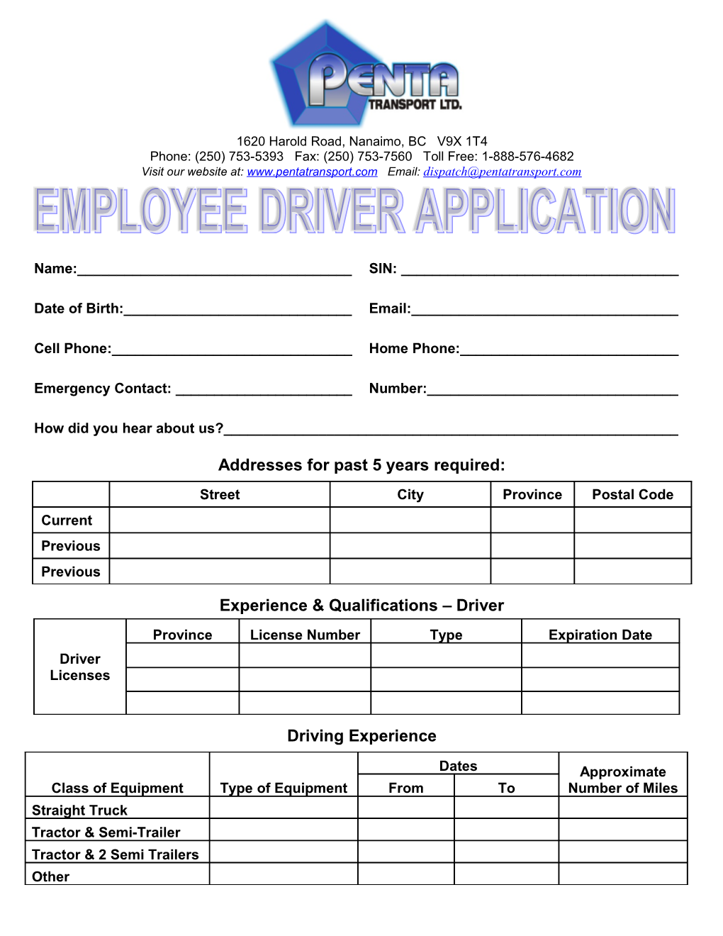 Employee Driver Application Page 2