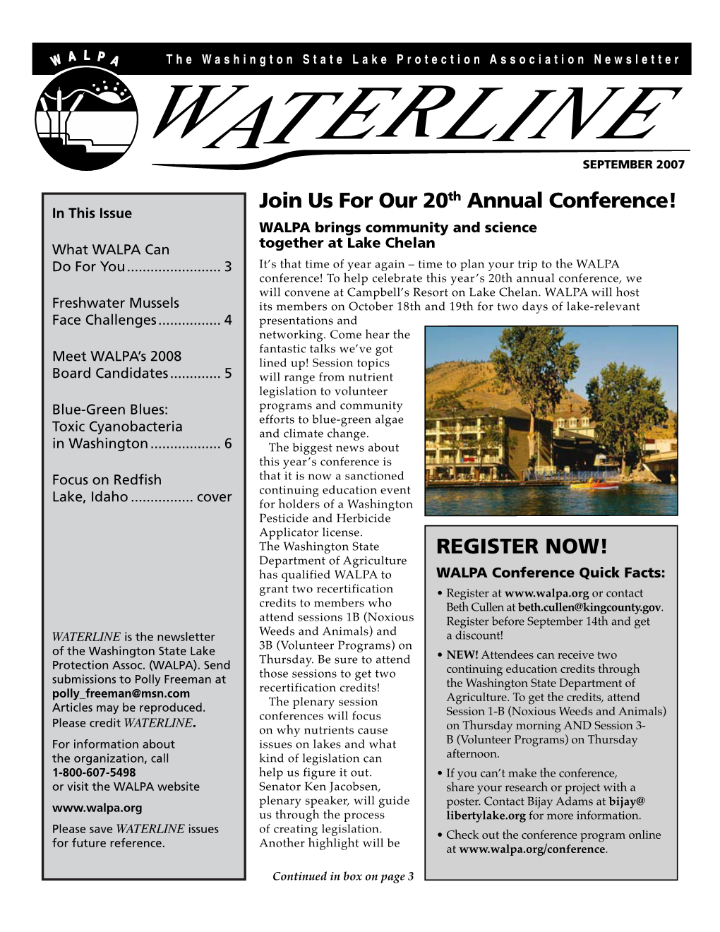 SEPT 2007 5 Blue-Green Blues: Toxic Cyanobacteria in Washington by Jean Jacoby