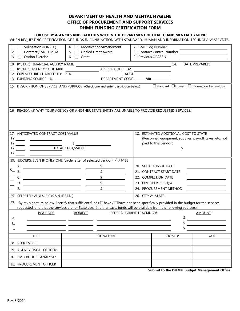 DHMH Fund Certification Form