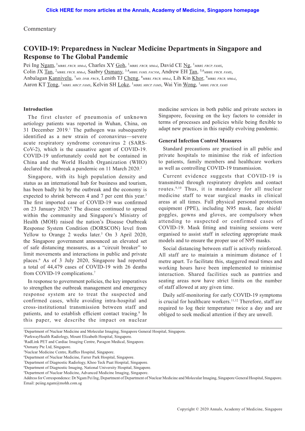 COVID-19: Preparedness in Nuclear Medicine Departments In