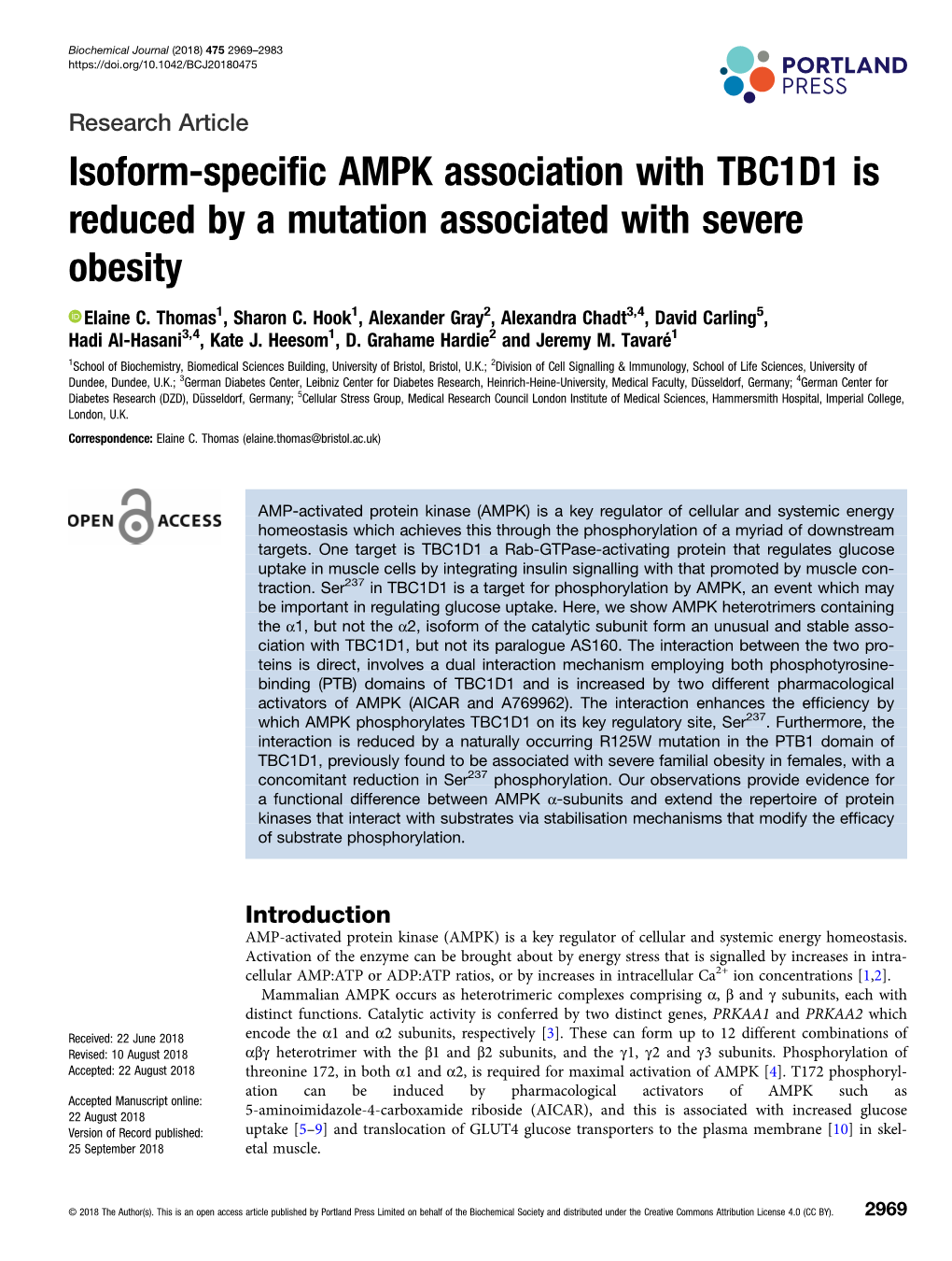 Isoform-Specific AMPK Association with TBC1D1 Is Reduced by a Mutation Associated with Severe Obesity