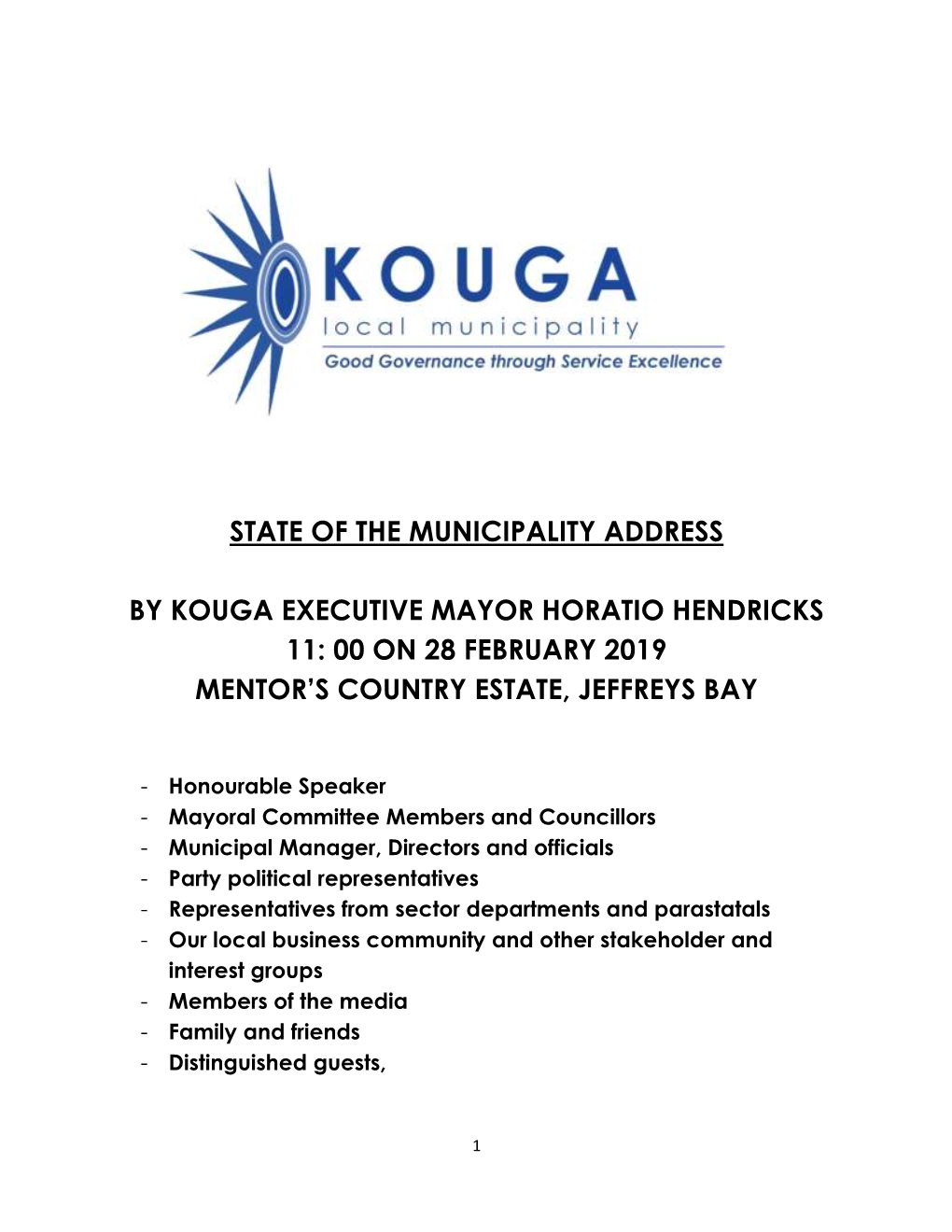 State of the Municipality Address by Kouga Executive