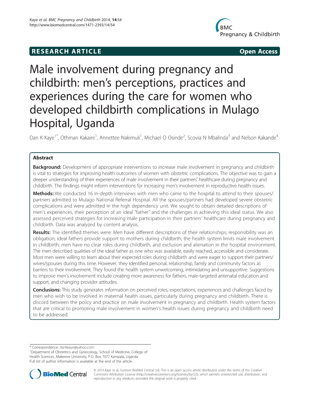 Male Involvement During Pregnancy and Childbirth: Men's Perceptions