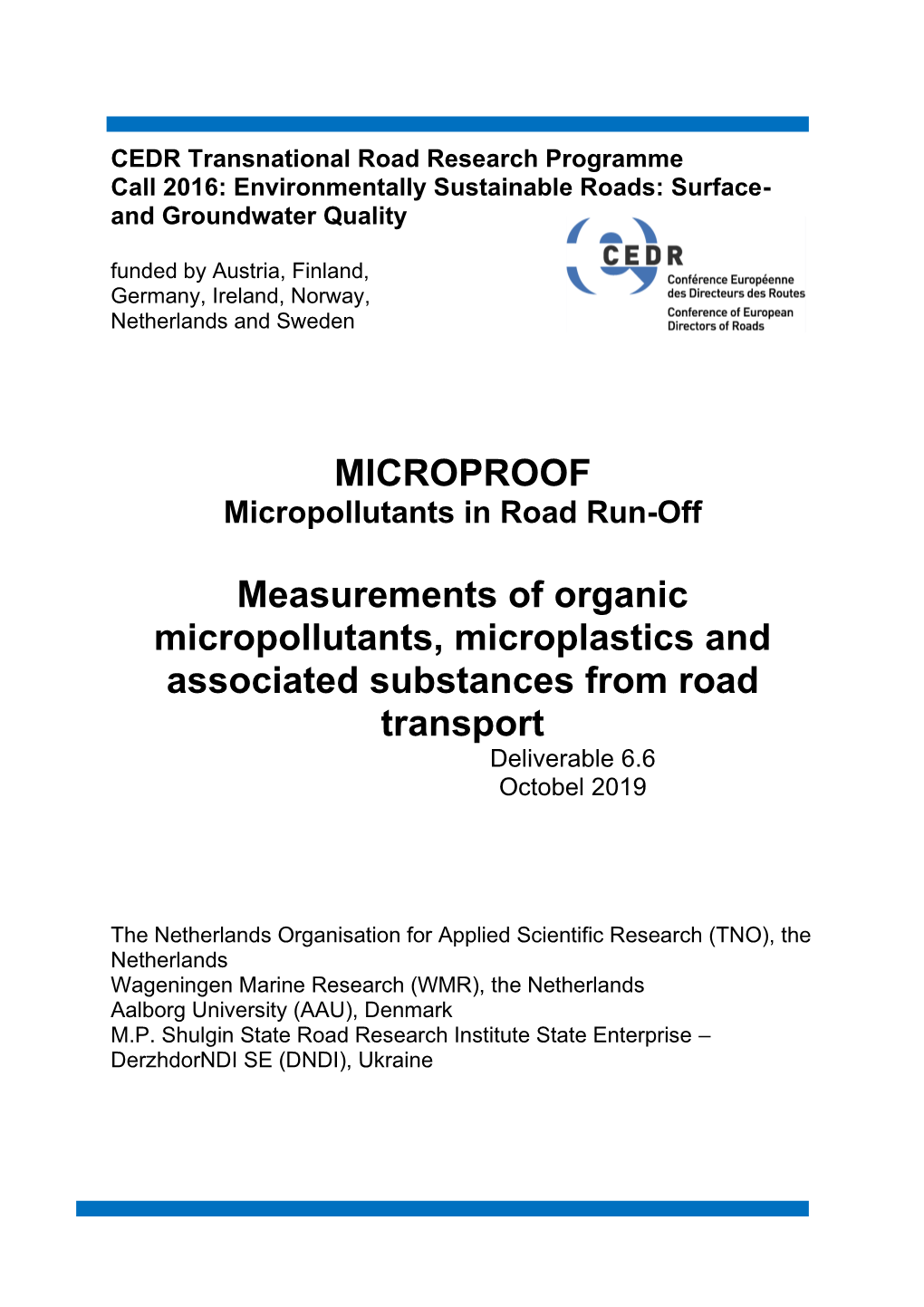 MICROPROOF Micropollutants in Road Run-Off