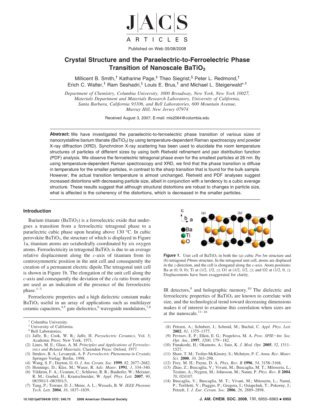 Crystal Structure and the Paraelectric-To-Ferroelectric Phase Transition of Nanoscale Batio3 Millicent B