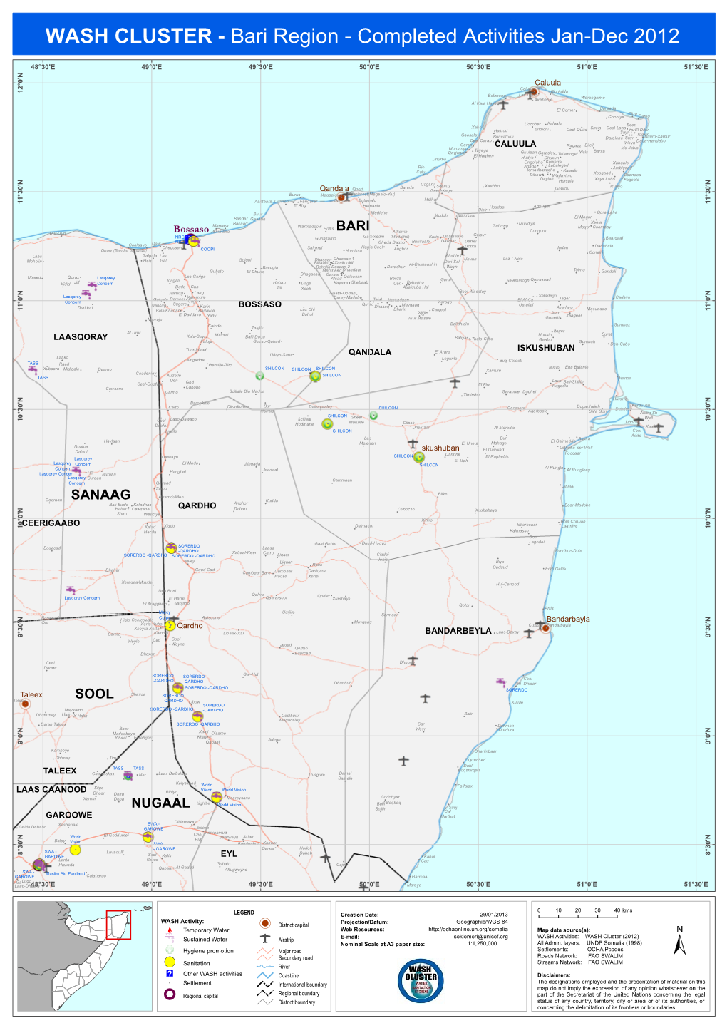 WASH CLUSTER - Bari Region - Completed Activities Jan-Dec 2012