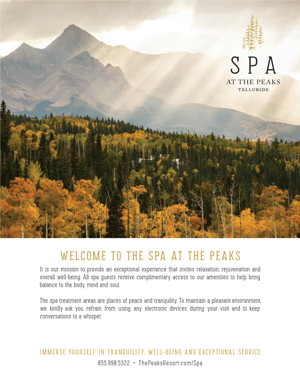 THE SPA at the PEAKS It Is Our Mission to Provide an Exceptional Experience That Invites Relaxation, Rejuvenation and Overall Well-Being