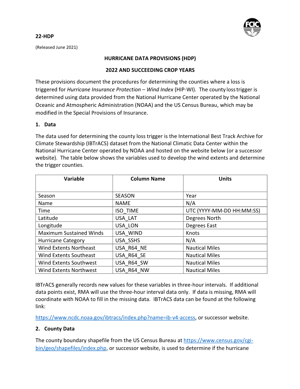 Hurricane Data Provisions (Hdp)