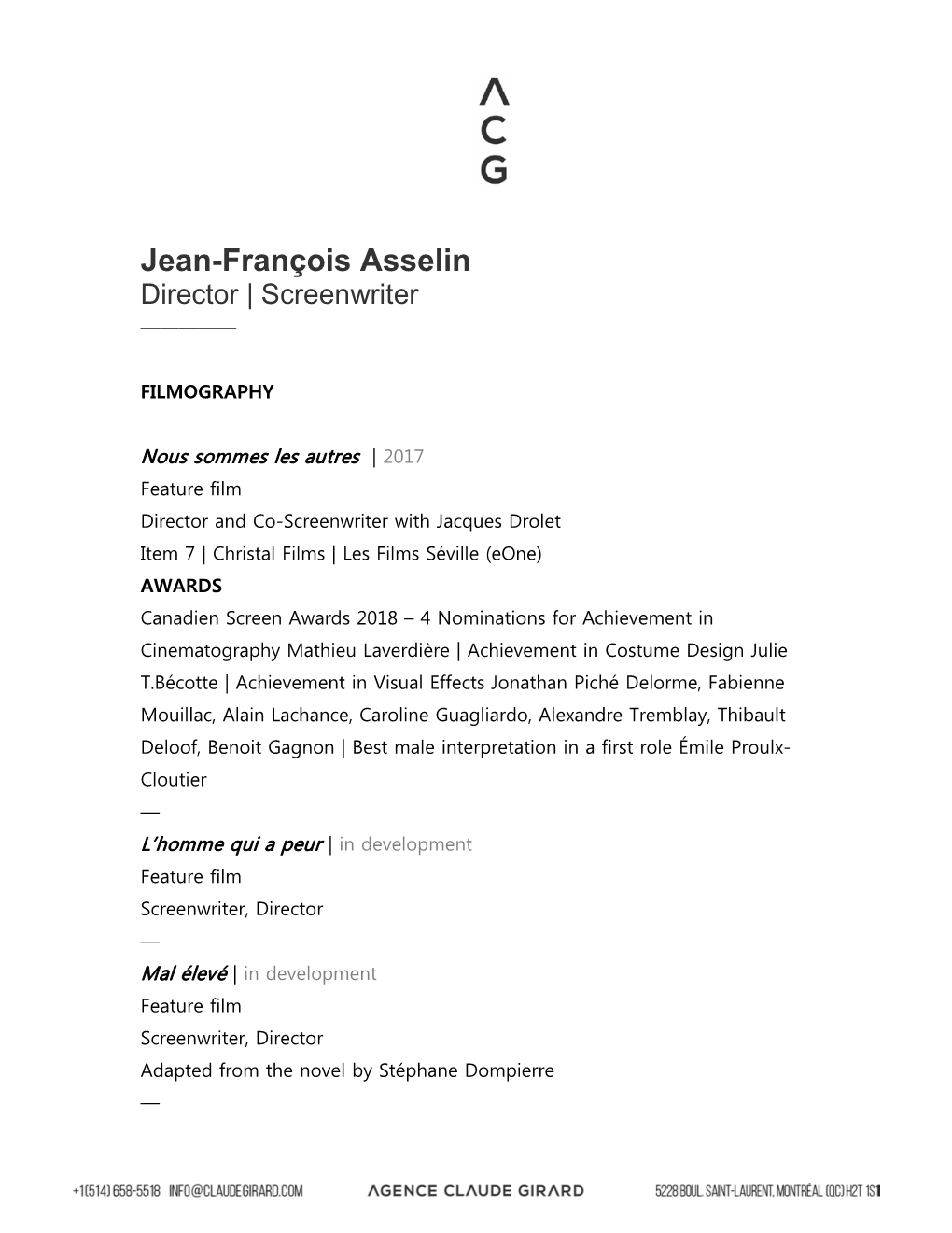 Jean-François Asselin Director | Screenwriter —————