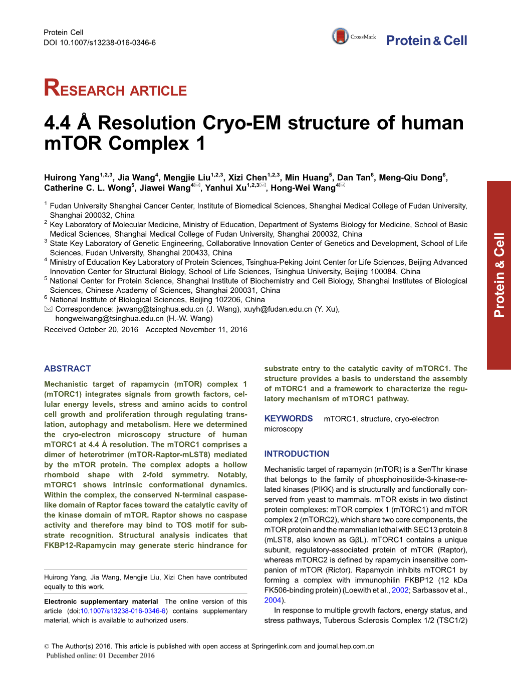 4.4 Å Resolution Cryo-EM Structure of Human Mtor Complex 1