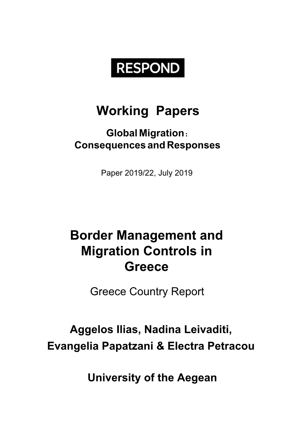 Border Management and Migration Controls in Greece Working Papers