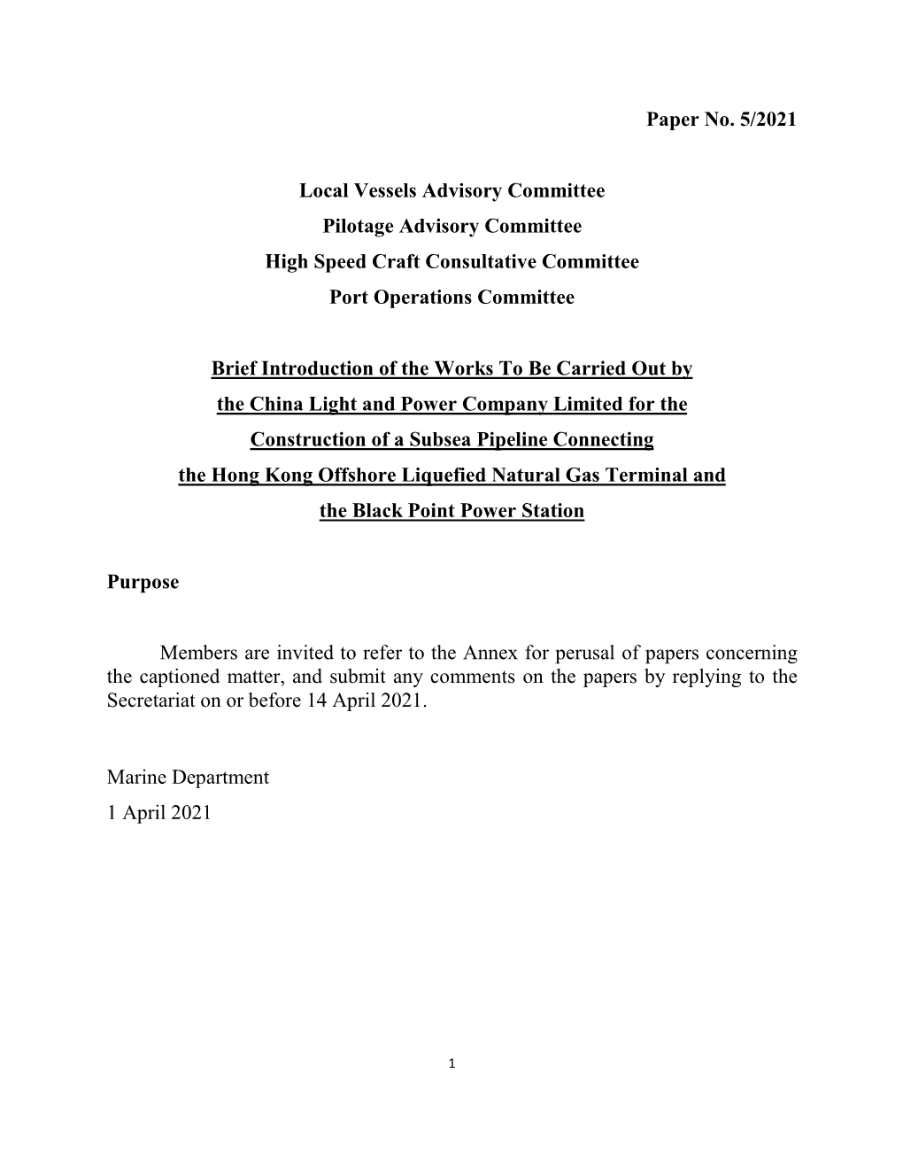 Paper No. 5/2021 Local Vessels Advisory Committee Pilotage