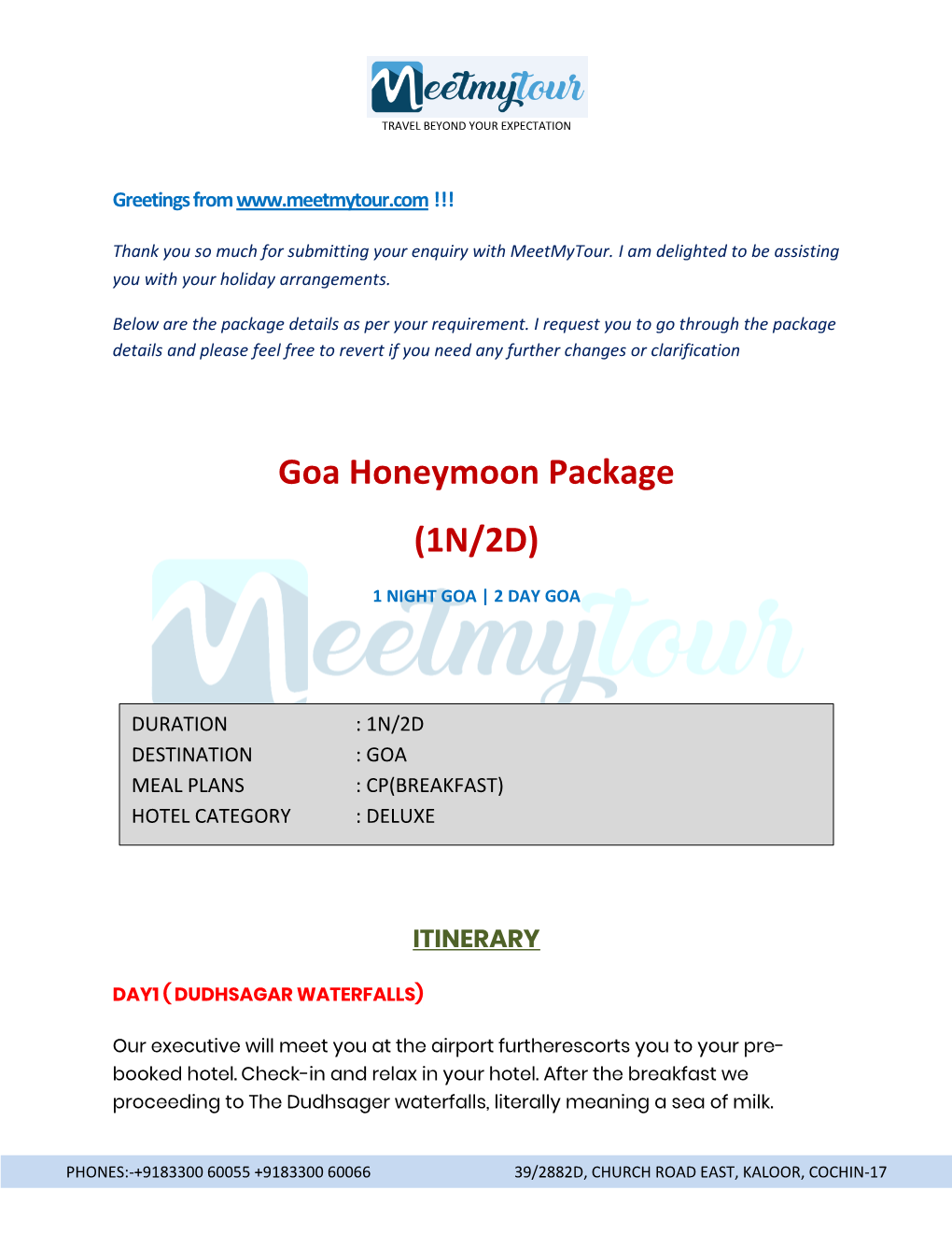 Goa Honeymoon Package (1N/2D)