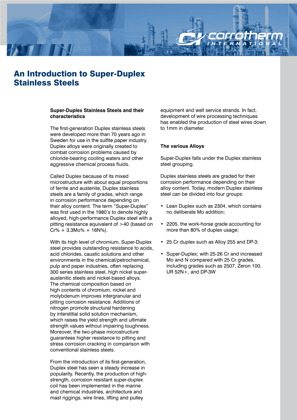 An Introduction to Super-Duplex Stainless Steels