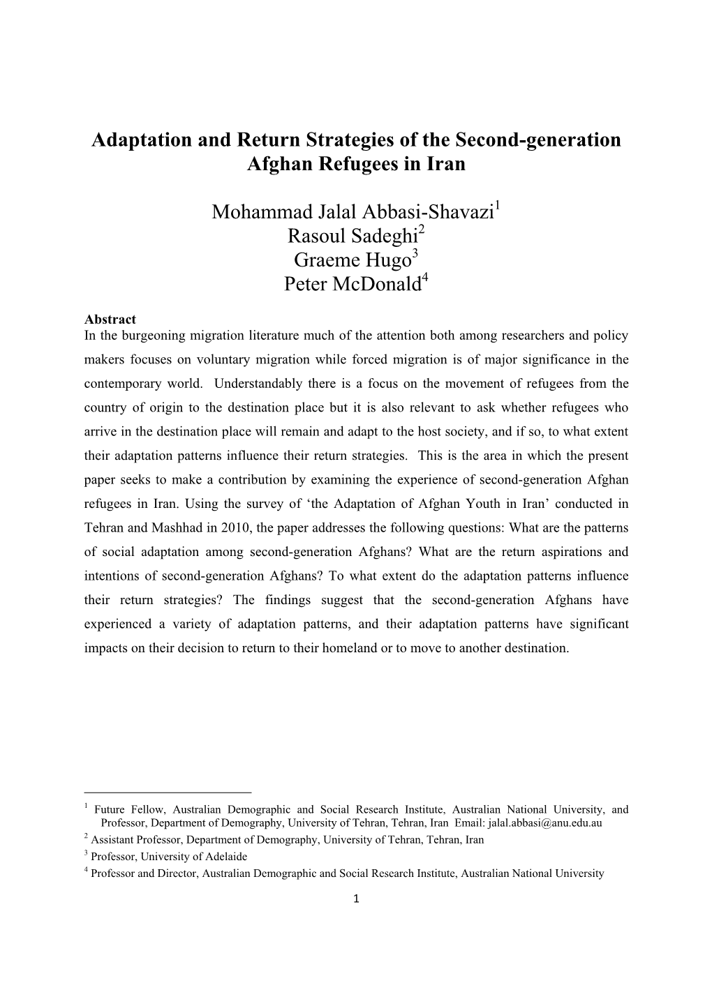 Adaptation and Return Strategies of the Second-Generation Afghan Refugees in Iran