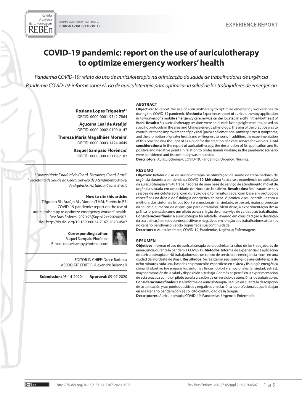 COVID-19 Pandemic: Report on the Use of Auriculotherapy to Optimize Emergency Workers’ Health