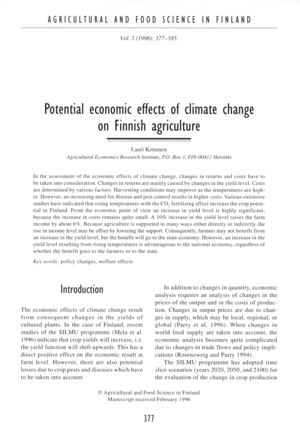 Change on Finnish Agriculture