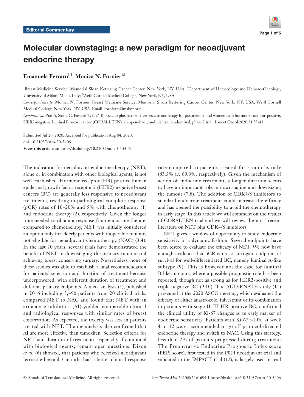 A New Paradigm for Neoadjuvant Endocrine Therapy