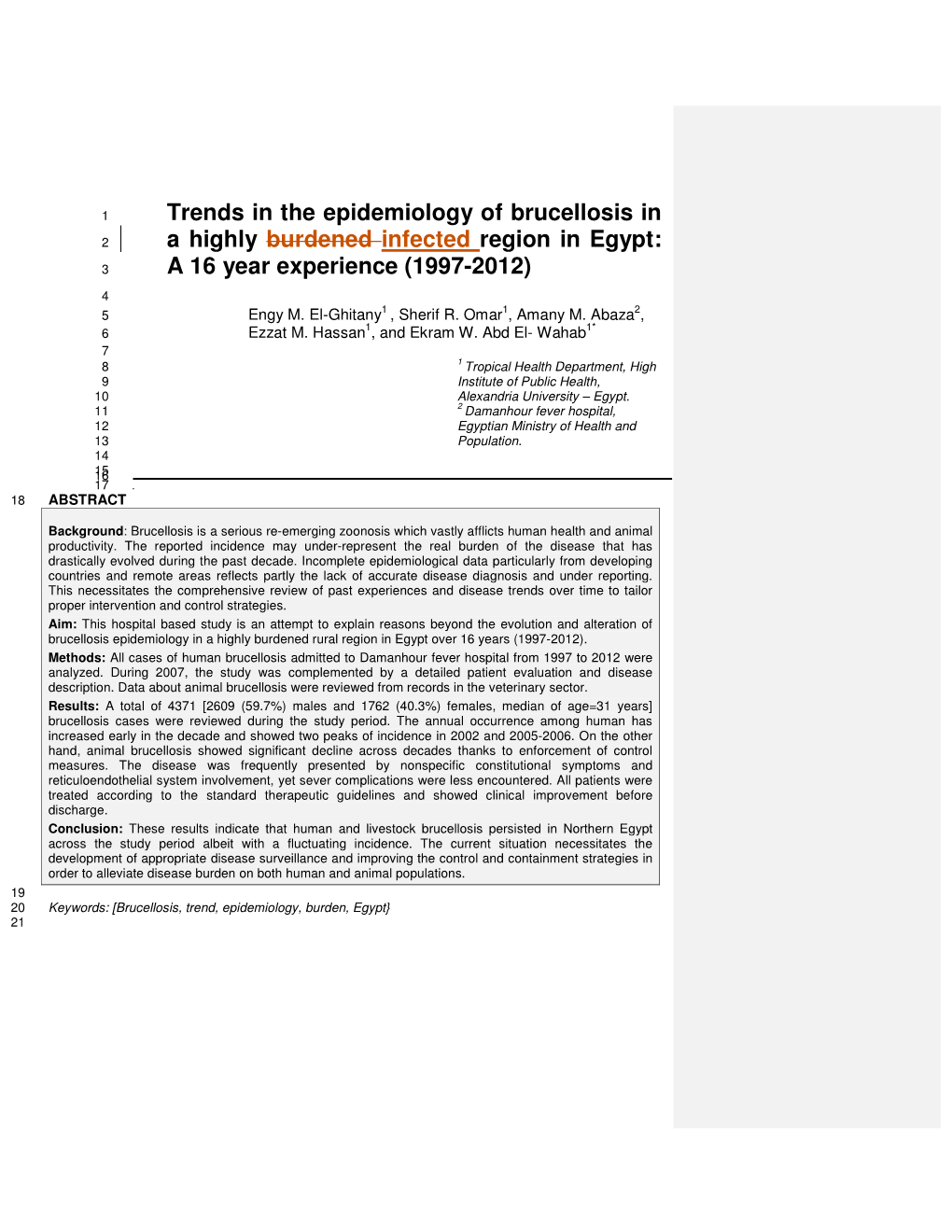 Trends in the Epidemiology of Brucellosis in a Highly Burdened