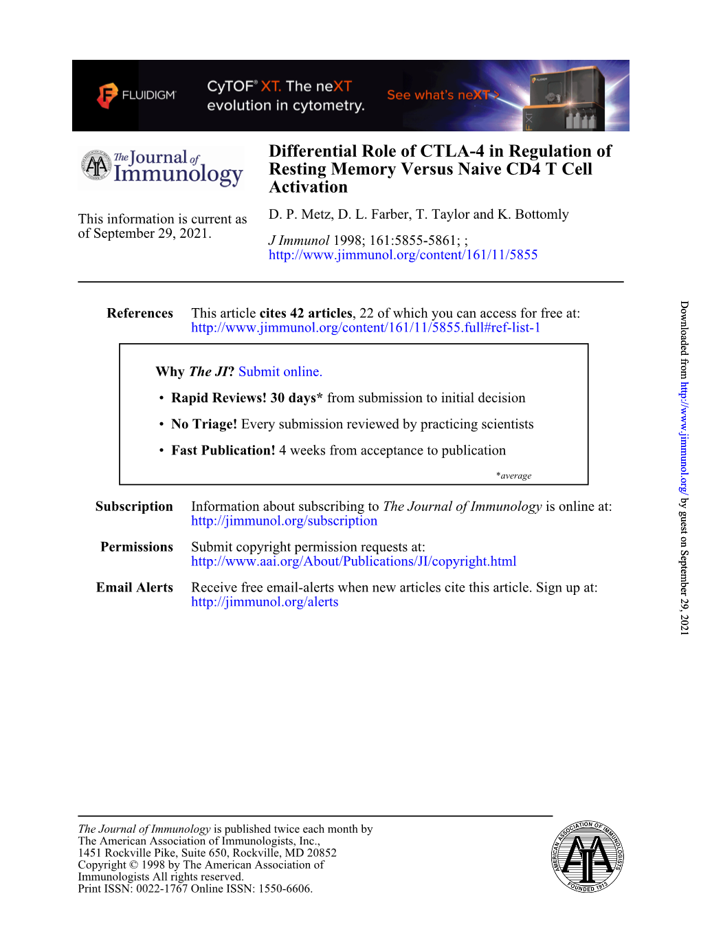 Activation Resting Memory Versus Naive CD4 T Cell Differential Role