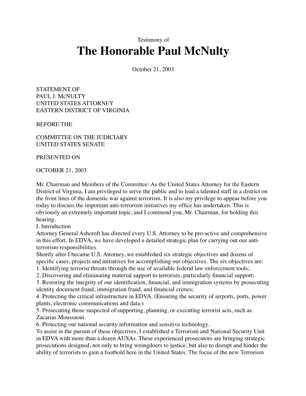 The Honorable Paul Mcnulty
