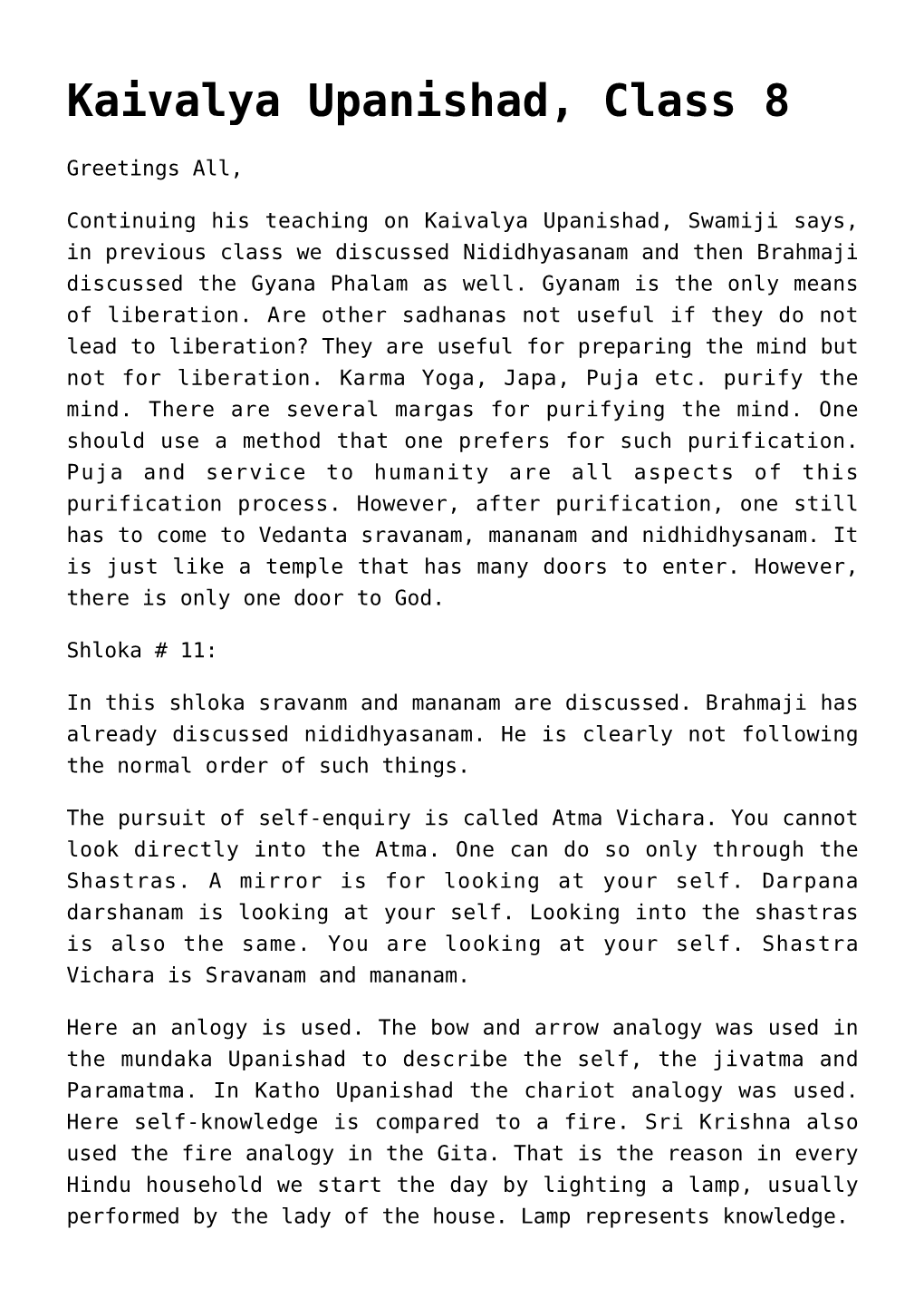 Kaivalya Upanishad, Class 8,Kaivalya Upanishad