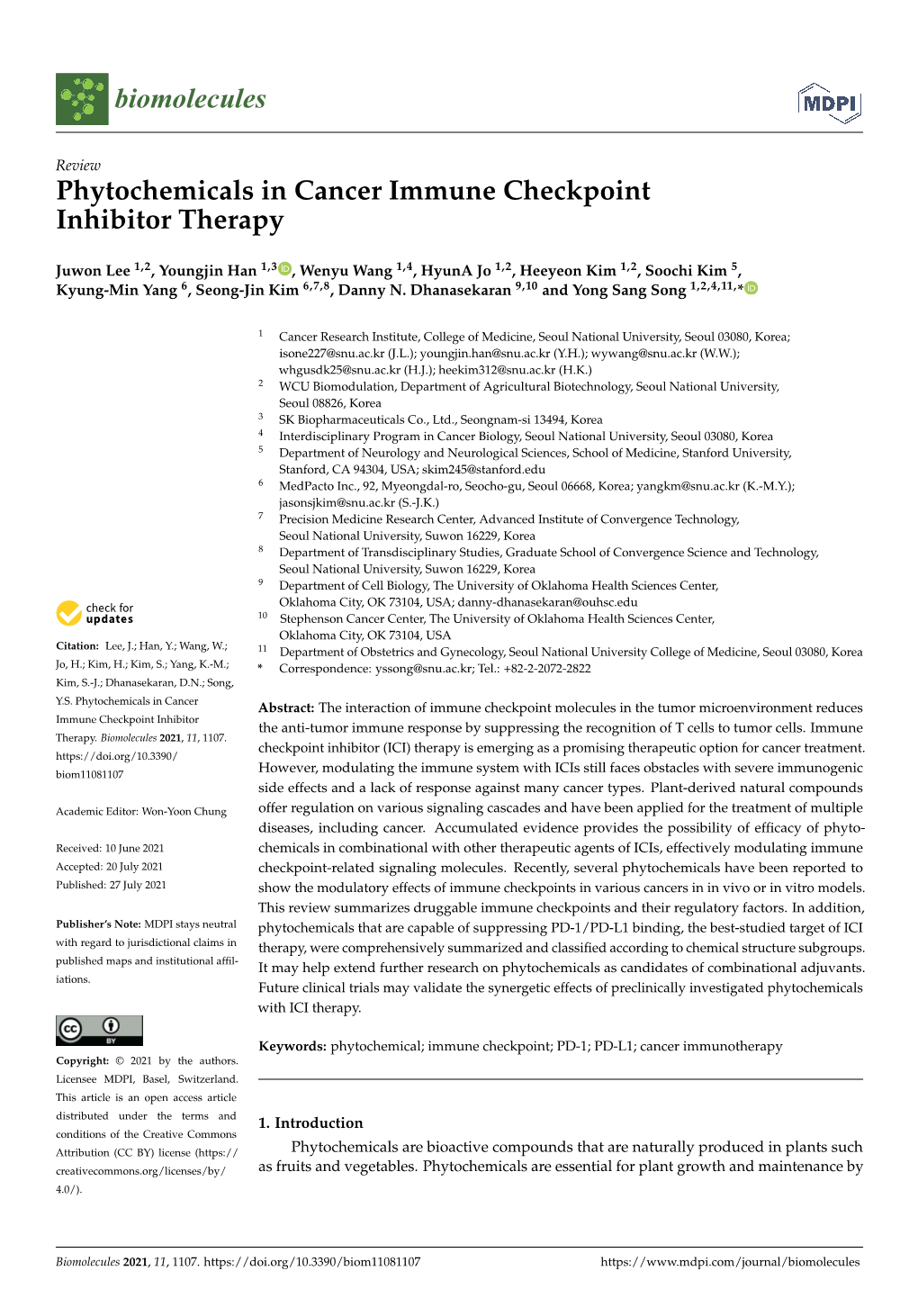 Phytochemicals in Cancer Immune Checkpoint Inhibitor Therapy