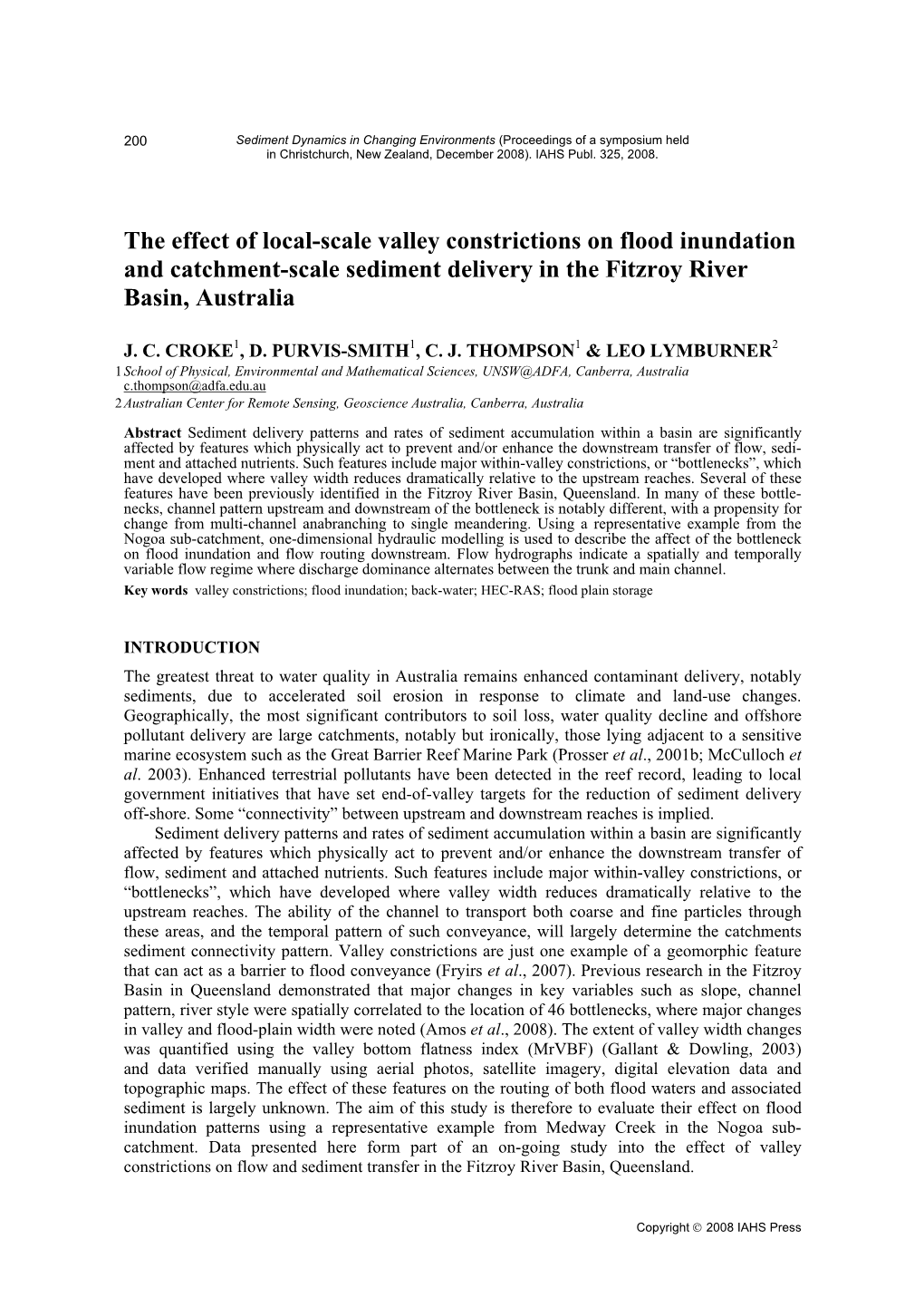 The Effect of Local-Scale Valley Constrictions on Flood Inundation and Catchment-Scale Sediment Delivery in the Fitzroy River Basin, Australia