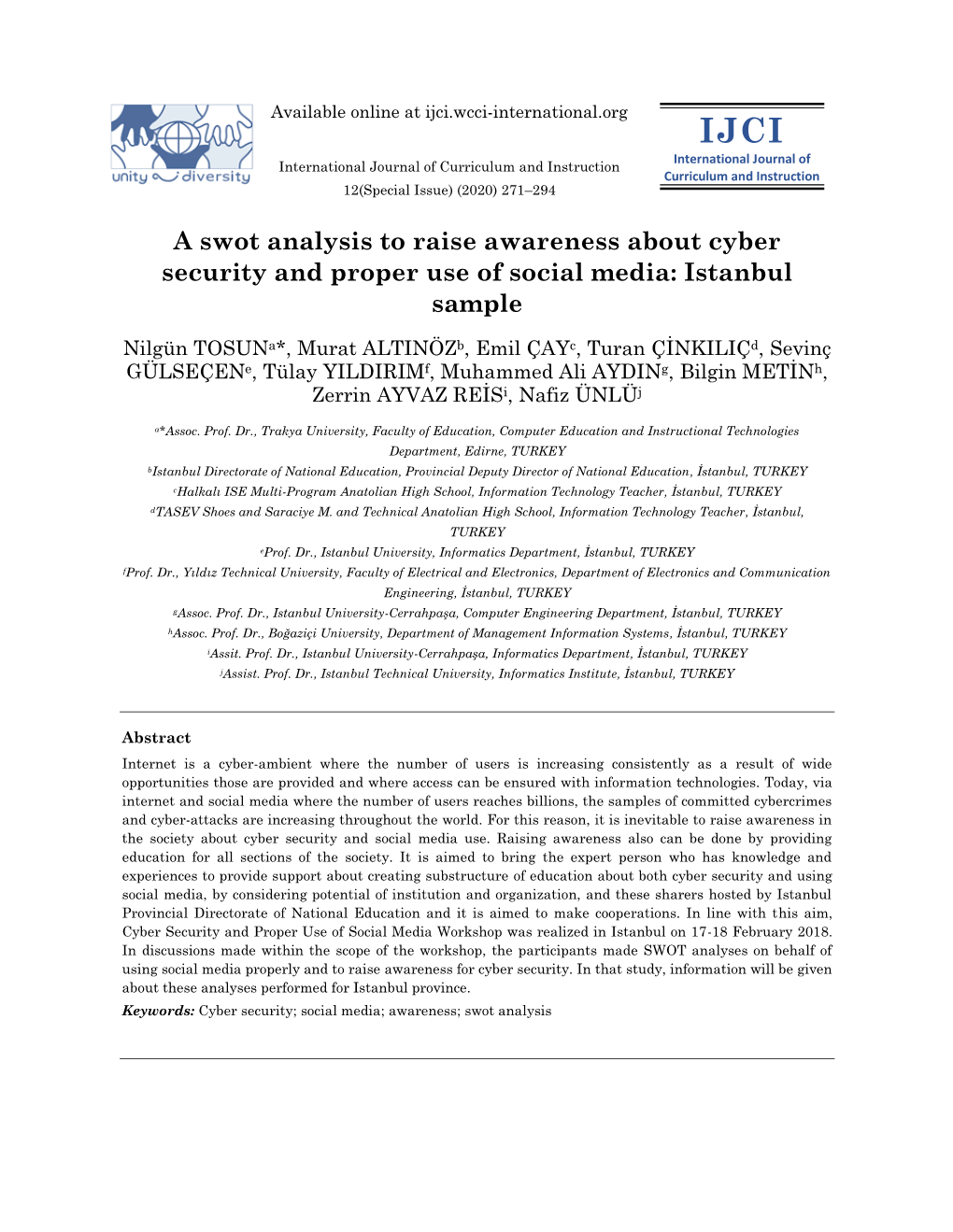 A SWOT Analysis to Raise Awareness About Cyber Security and Proper Use of Social Media: Istanbul Sample