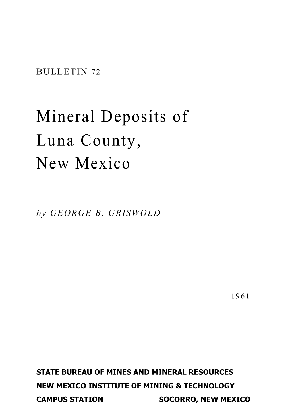 Mineral Deposits of Luna County, New Mexico