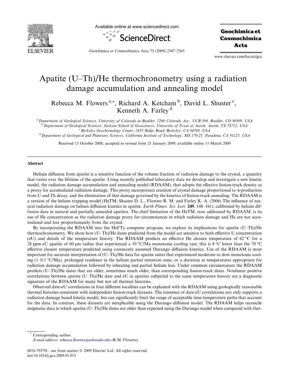 (U–Th)/He Thermochronometry Using a Radiation Damage Accumulation and Annealing Model