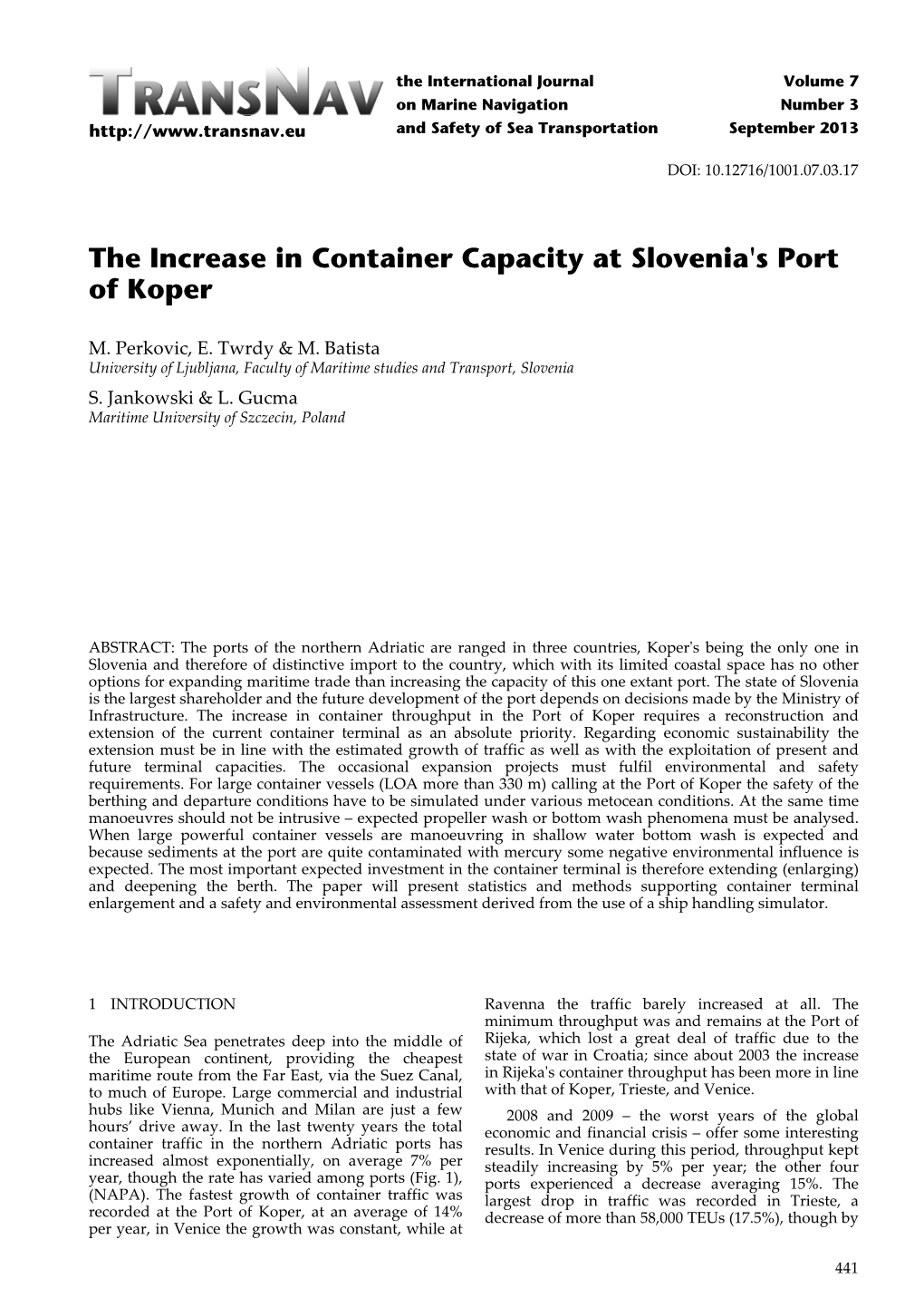 The Increase in Container Capacity at Slovenia's Port of Koper