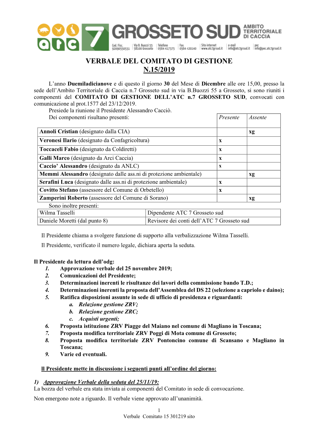 Verbale Del Comitato Di Gestione N.15/2019