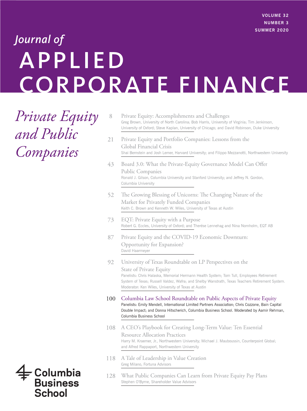 Journal of APPLIED CORPORATE FINANCE in THIS ISSUE