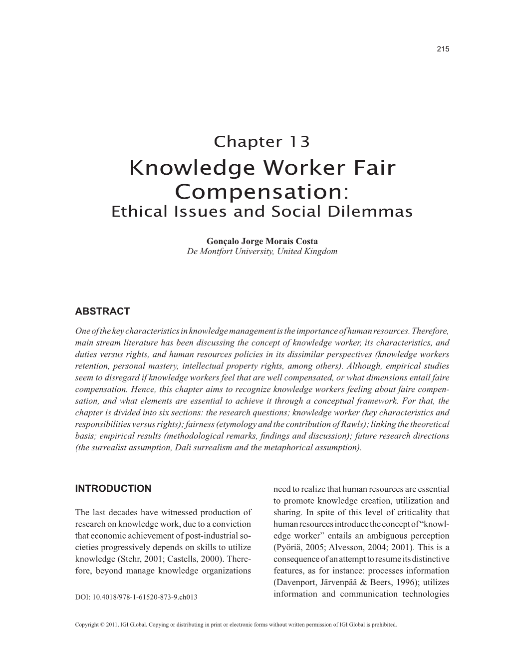 Knowledge Worker Fair Compensation: Ethical Issues and Social Dilemmas