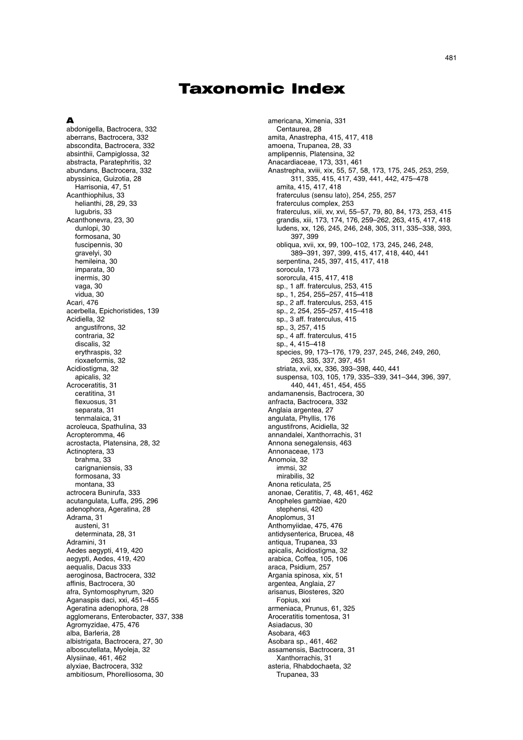 Taxonomic Index