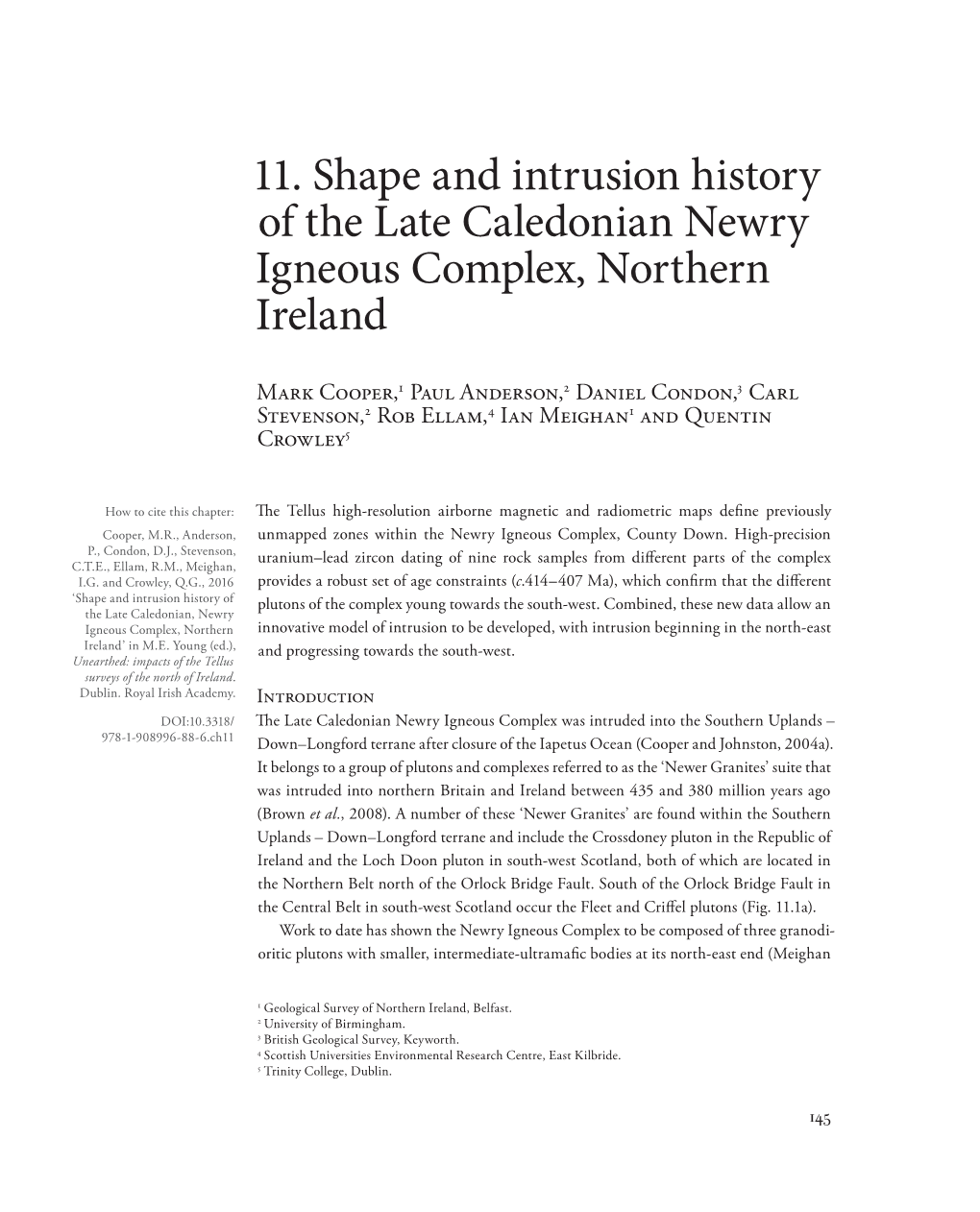 11. Shape and Intrusion History of the Late Caledonian Newry Igneous Complex, Northern Ireland