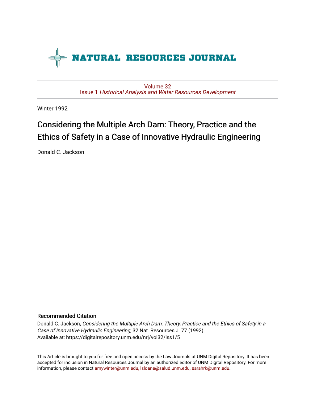 Considering the Multiple Arch Dam: Theory, Practice and the Ethics of Safety in a Case of Innovative Hydraulic Engineering