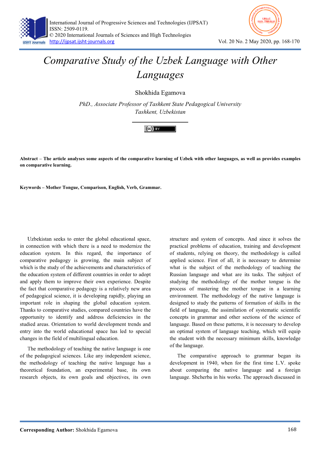 Comparative Study of the Uzbek Language with Other Languages
