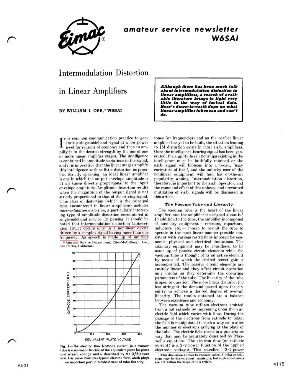 W6SAI Intermodulation Distortion in Linear Amplifiers